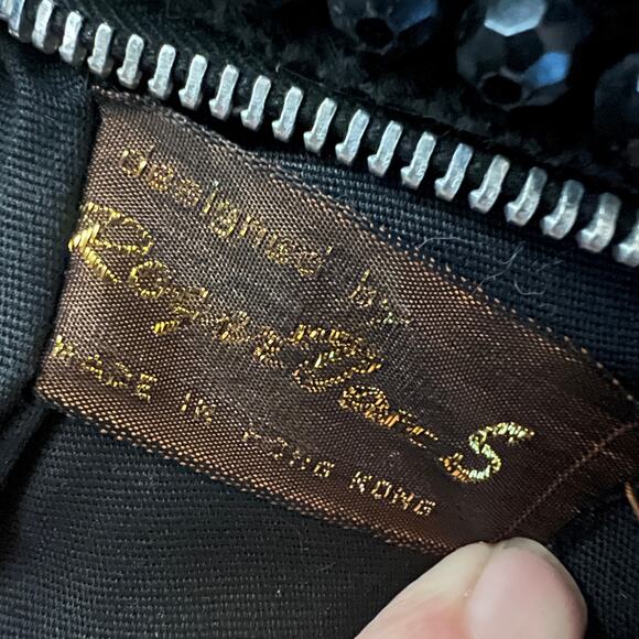 Vintage 60s Roger Van S Black Beaded Shoulder Bag Evening Purse Chunky Zipper - Picture 10 of 10